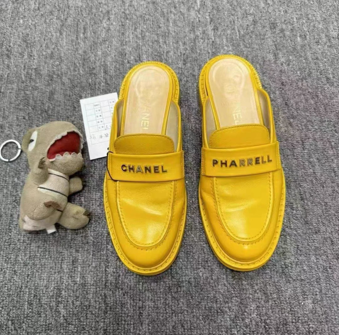 Chanel Yellow Logo Slide Loafers