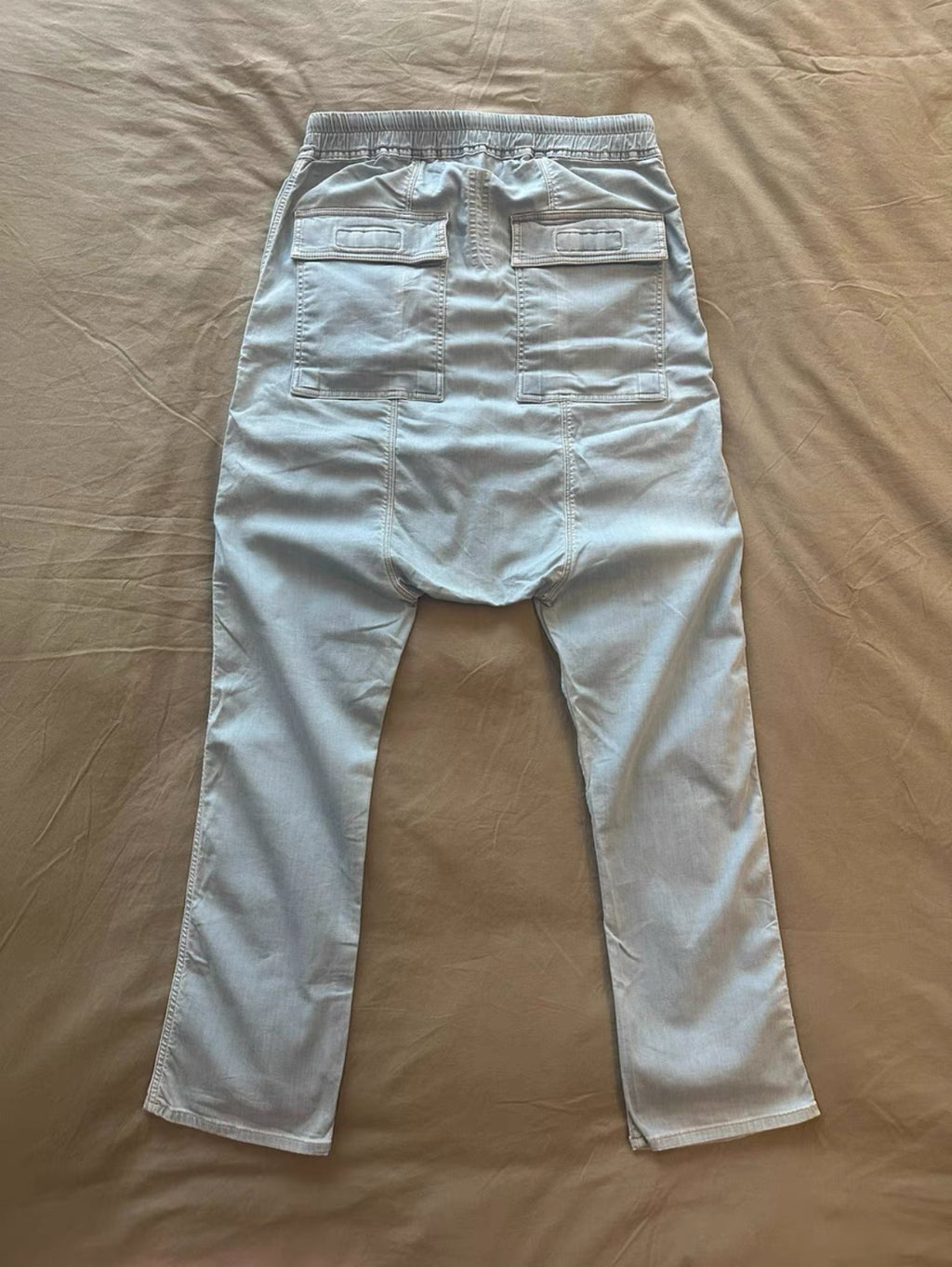 Rick Owens Drop-Crotch White Leather Pants