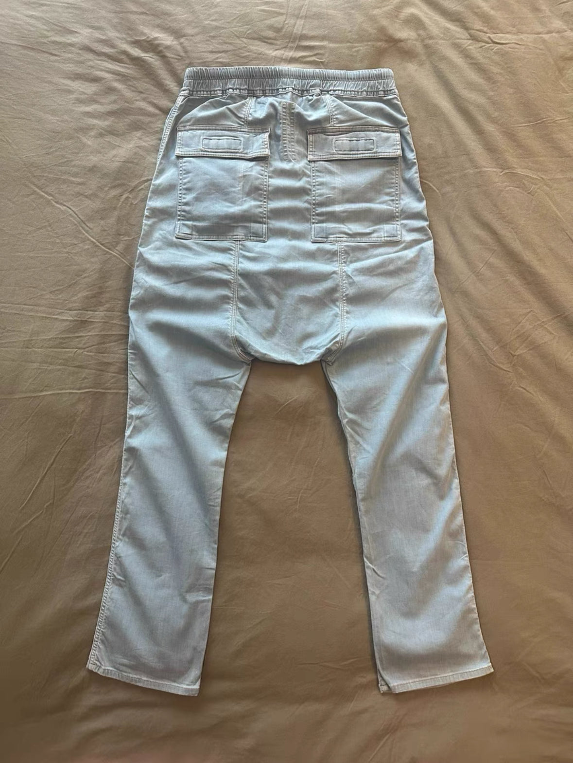 Rick Owens Drop-Crotch White Leather Pants