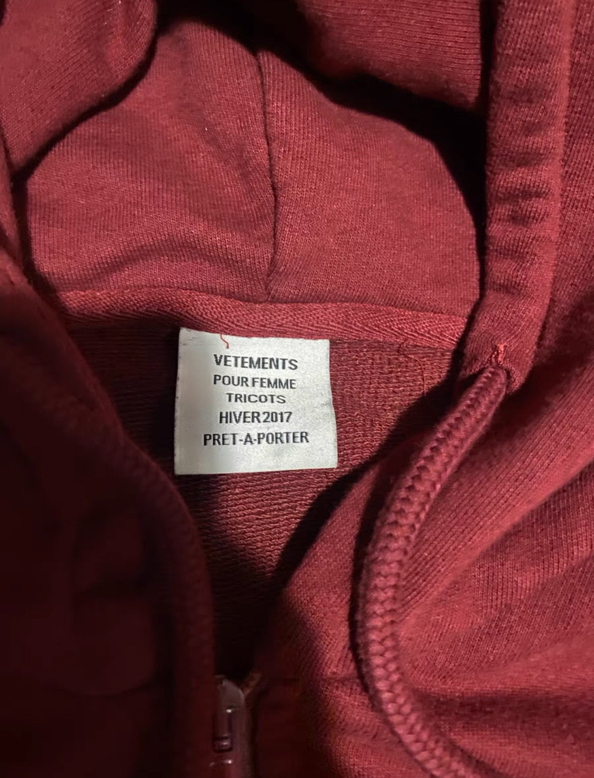 Vetements 18AW Women's Zip Hoodie Curved Hem