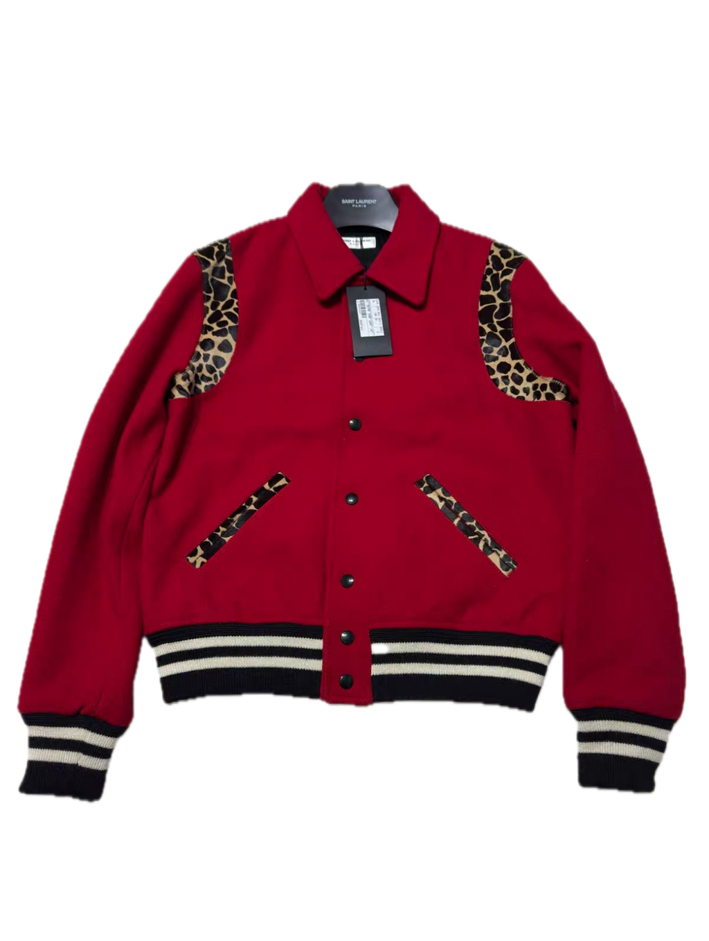 Saint Laurent SLP Red Leopard Varsity Jacket