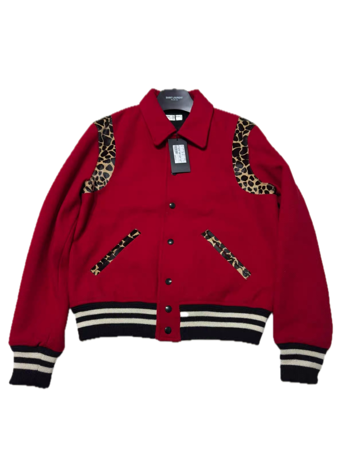Saint Laurent SLP Red Leopard Varsity Jacket
