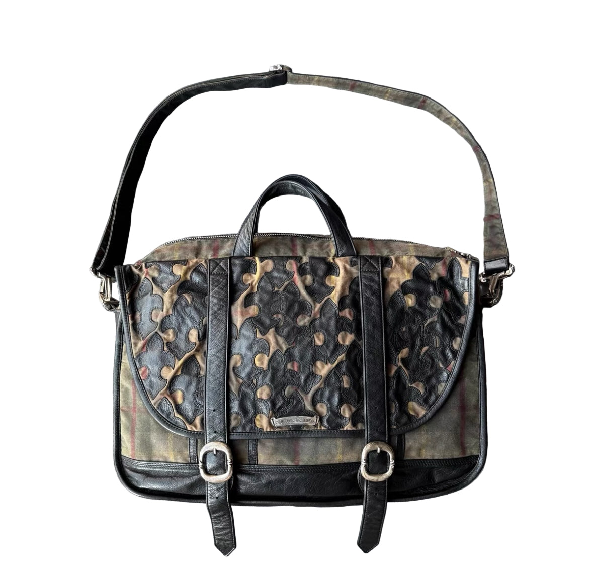 Chrome Hearts Plaid Canvas & Leather Scout Patch 2-Way Messenger Bag