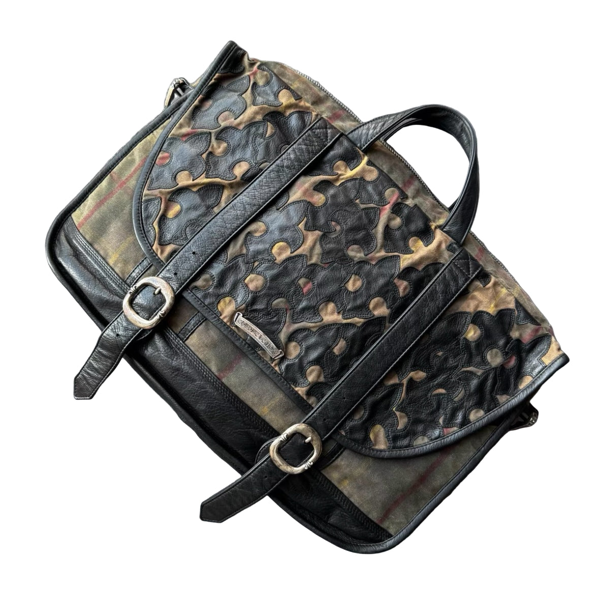 Chrome Hearts Plaid Canvas & Leather Scout Patch 2-Way Messenger Bag