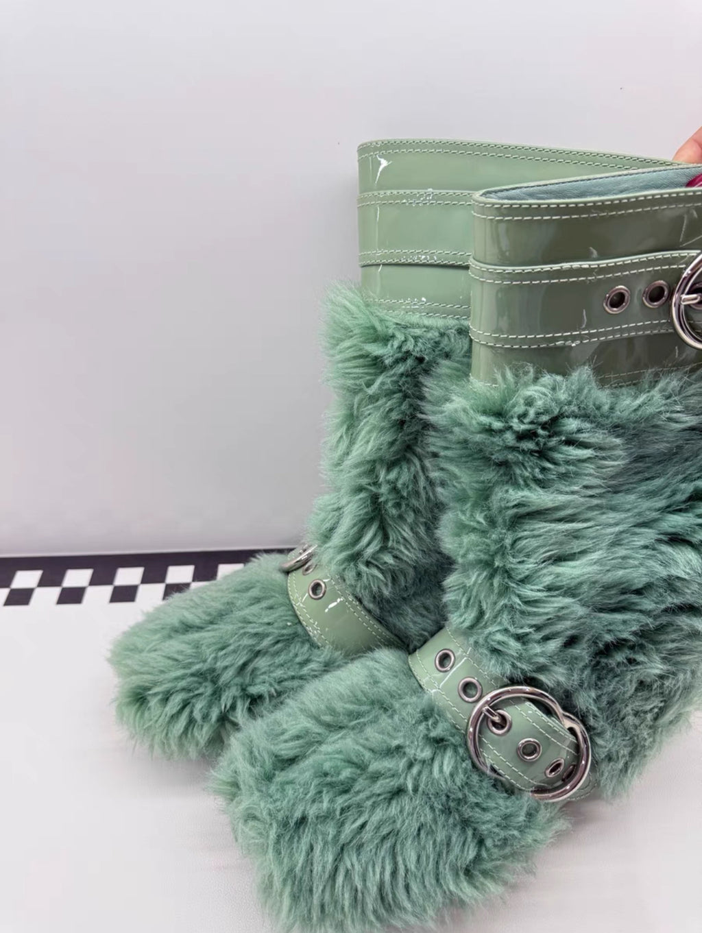 Miu Miu Runway Green Shearling Boots