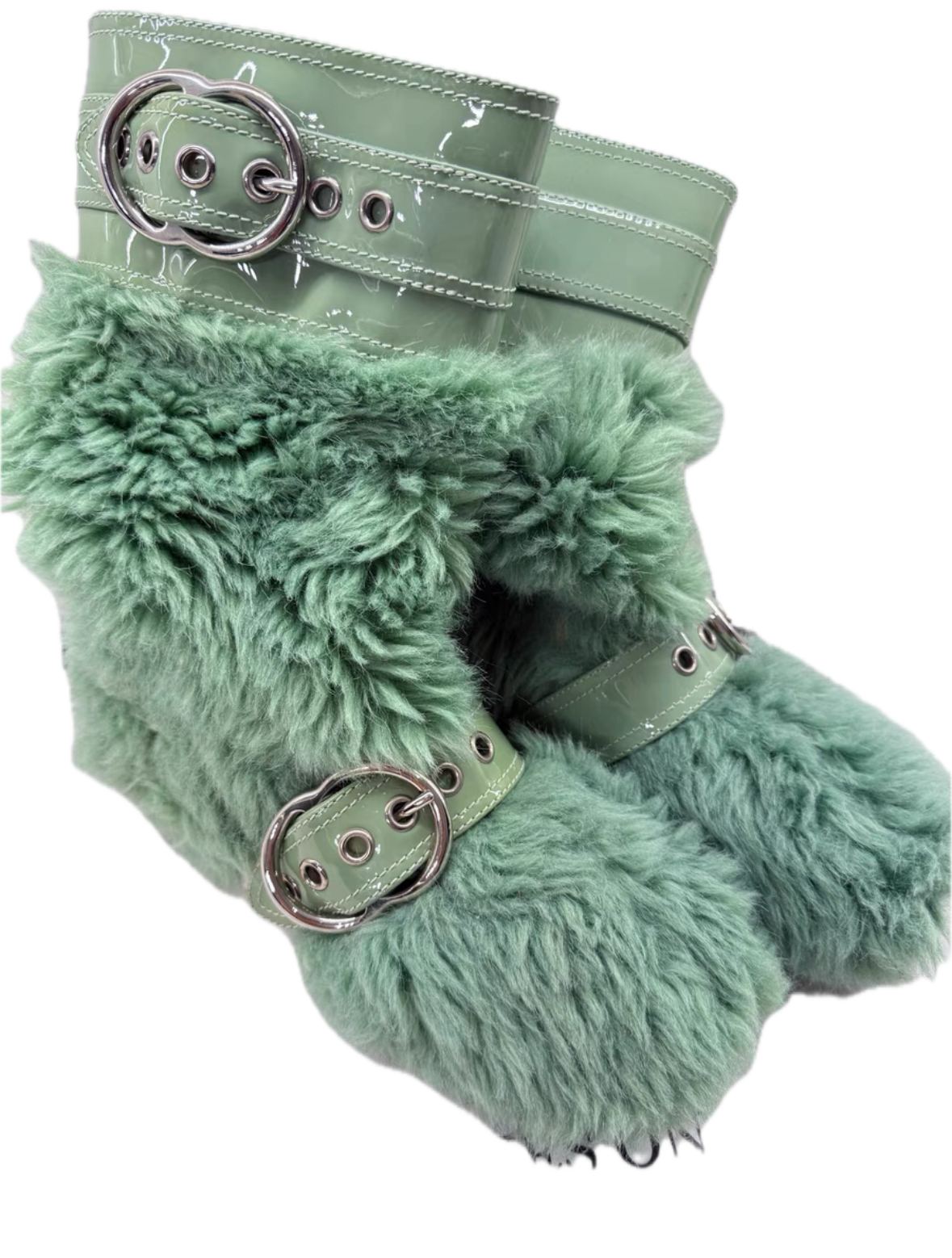 Miu Miu Runway Green Shearling Boots