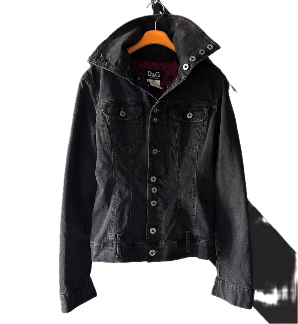 Dolce & Gabbana Black Stand Collar Denim Jacket