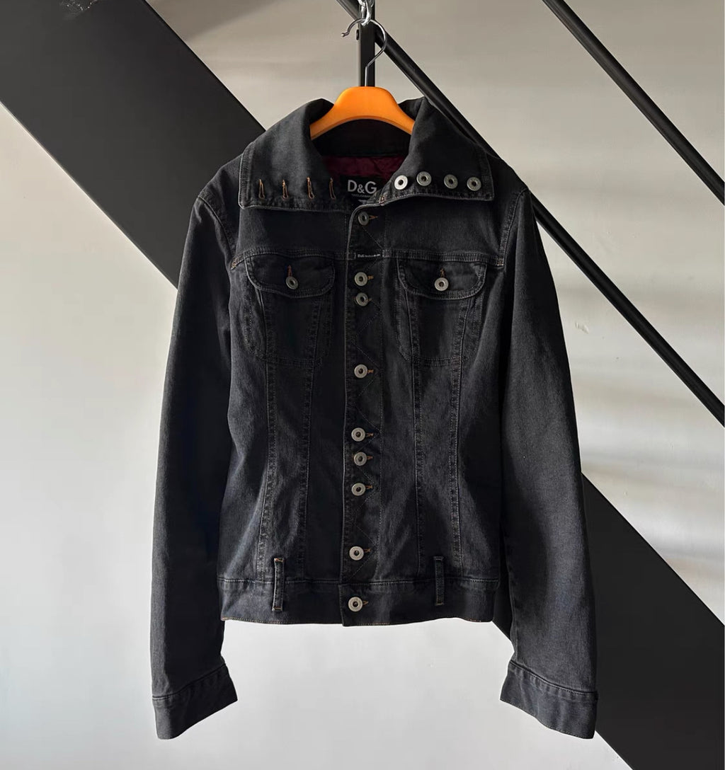 Dolce & Gabbana Black Stand Collar Denim Jacket