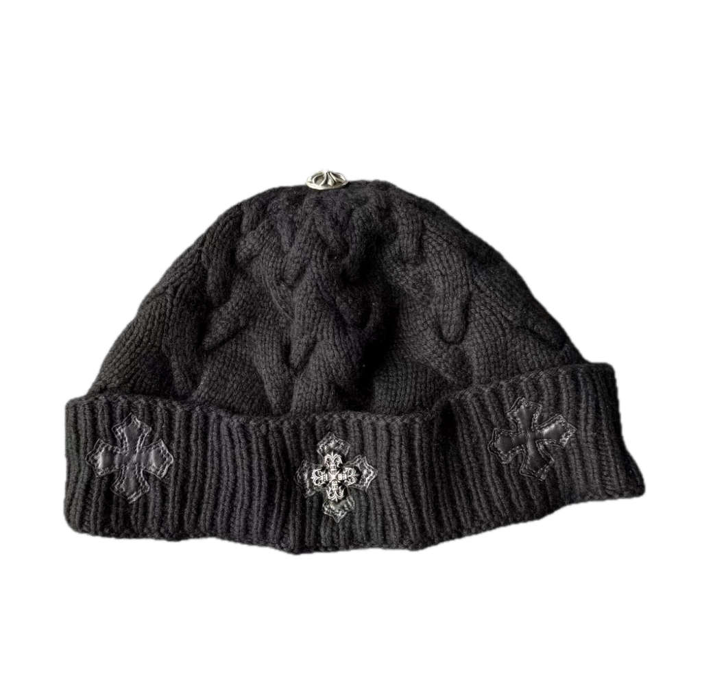 Chrome Hearts Cashmere Beanie with Cross Patch & Silver Hardware