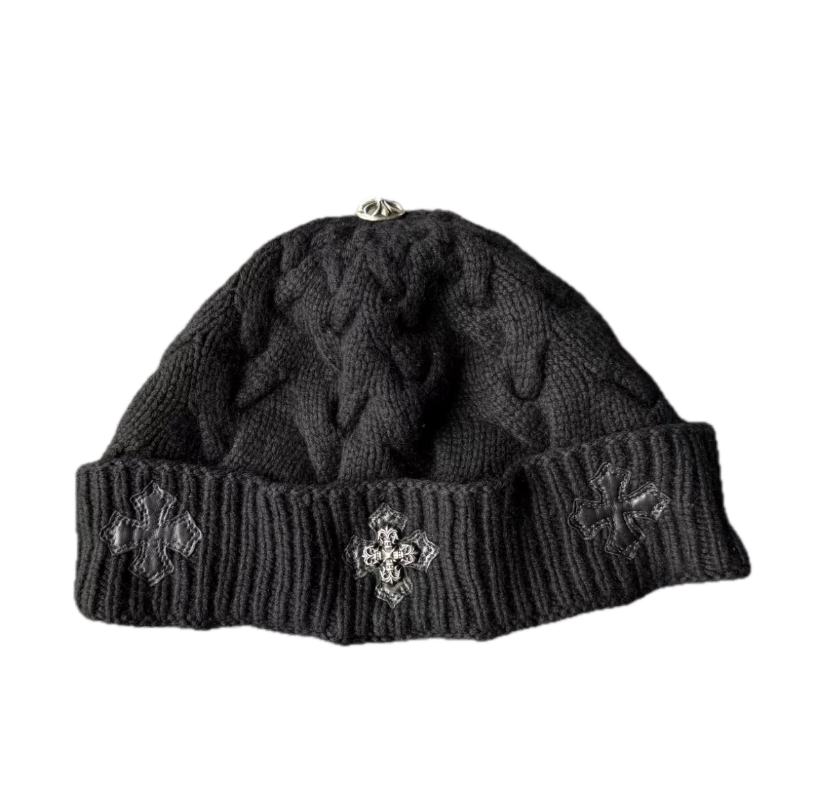 Chrome Hearts Cashmere Beanie with Cross Patch & Silver Hardware