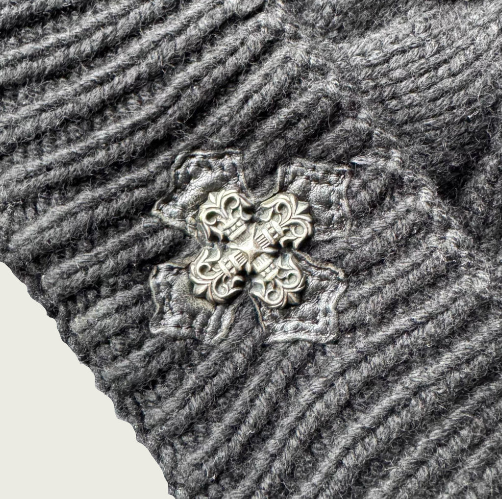 Chrome Hearts Cashmere Beanie with Cross Patch & Silver Hardware