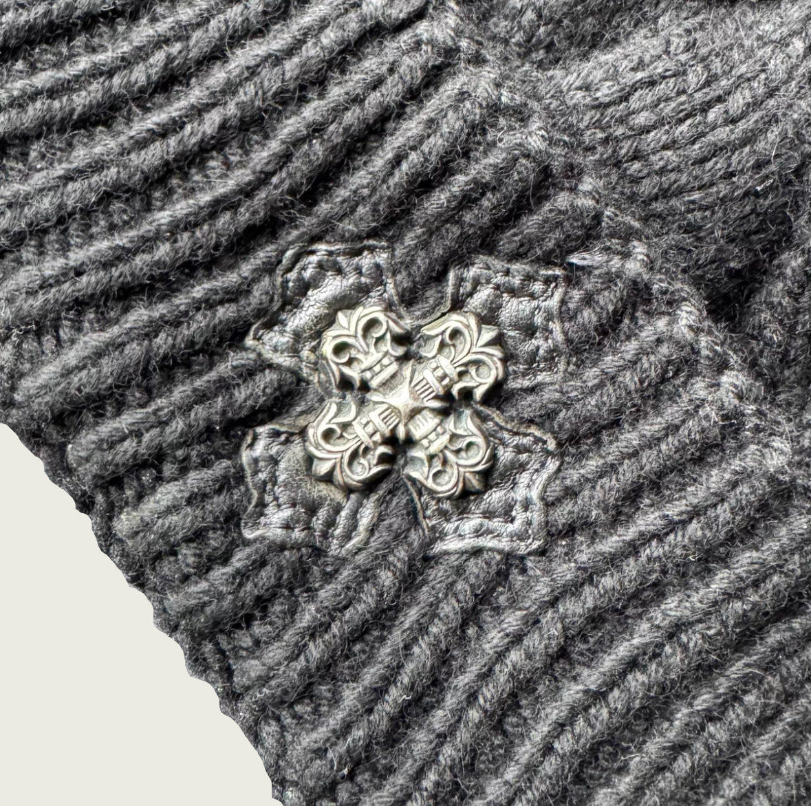 Chrome Hearts Cashmere Beanie with Cross Patch & Silver Hardware