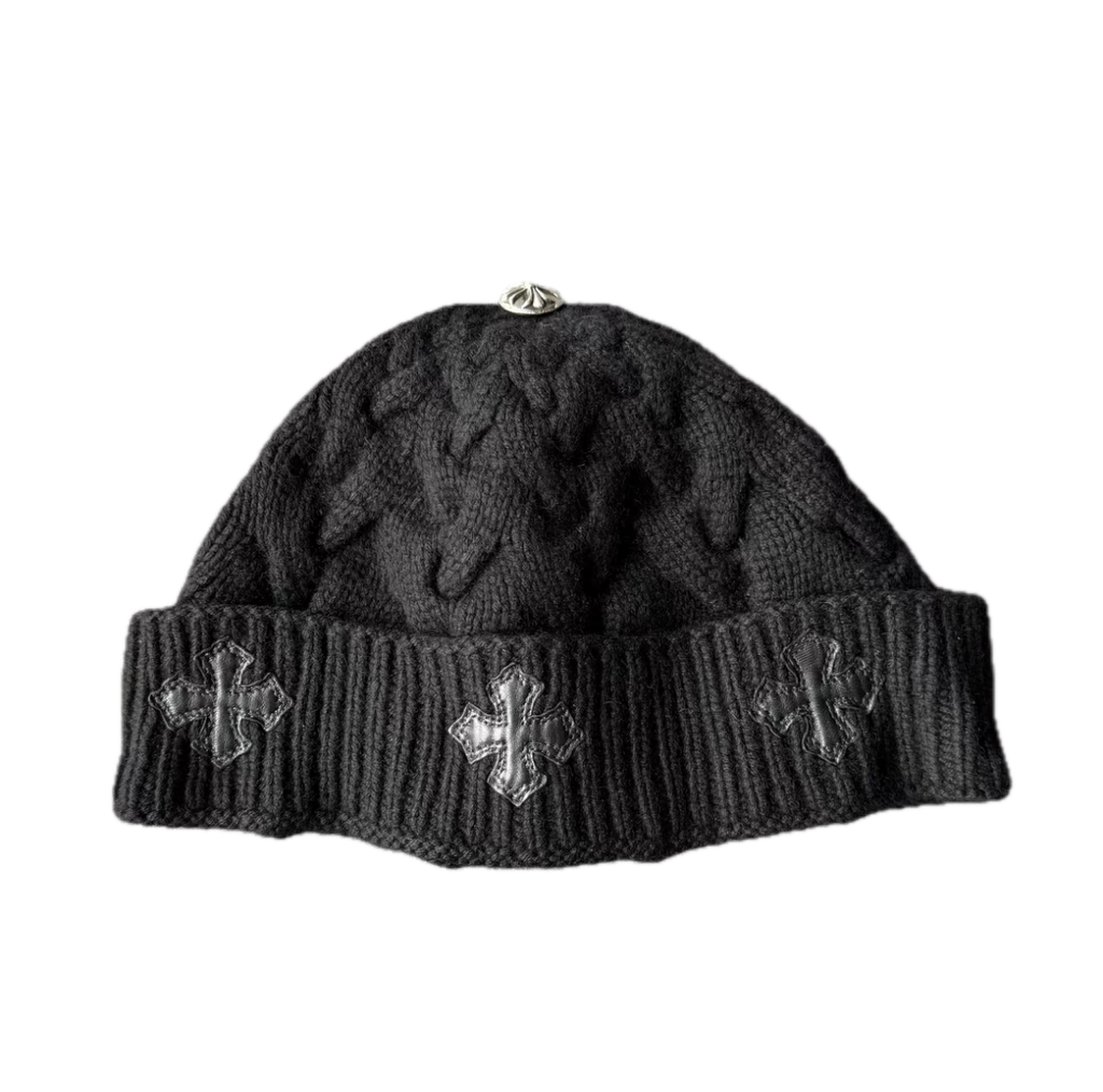 Chrome Hearts Cashmere Beanie with Cross Patch & Silver Hardware