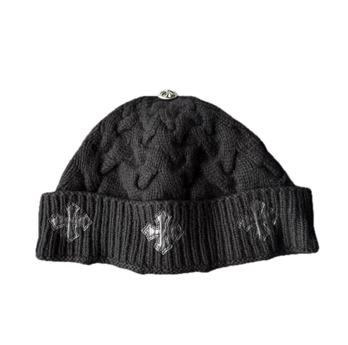 Chrome Hearts Cashmere Beanie with Cross Patch & Silver Hardware