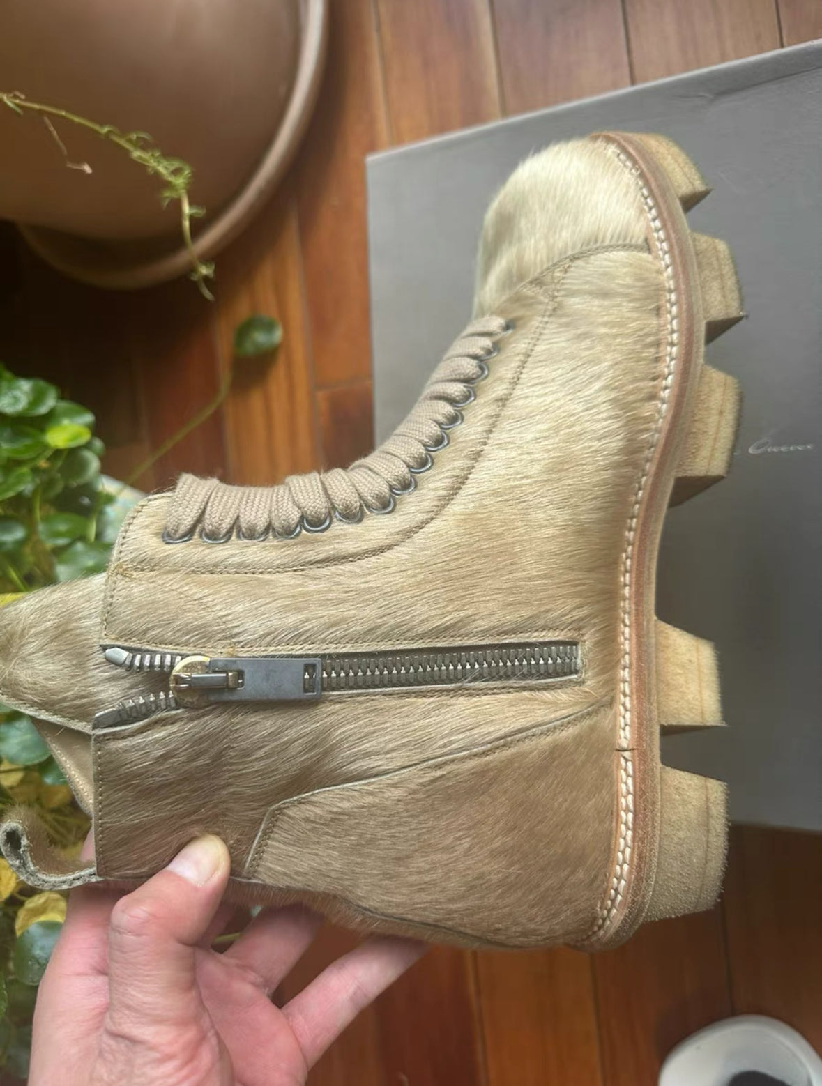 Rick Owens Hair-On Yellow Combat Boots