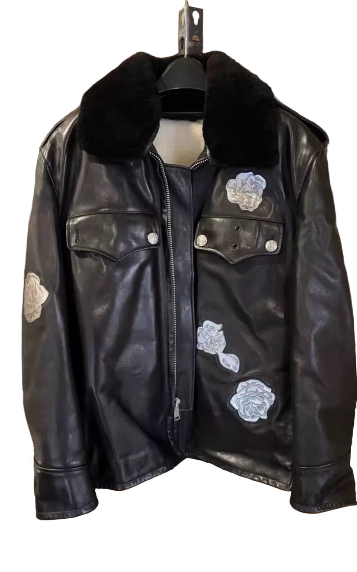 Calvin Klein 205W39Nyc FW17 Horse Leather Silver Rose Jacket by Raf Simons