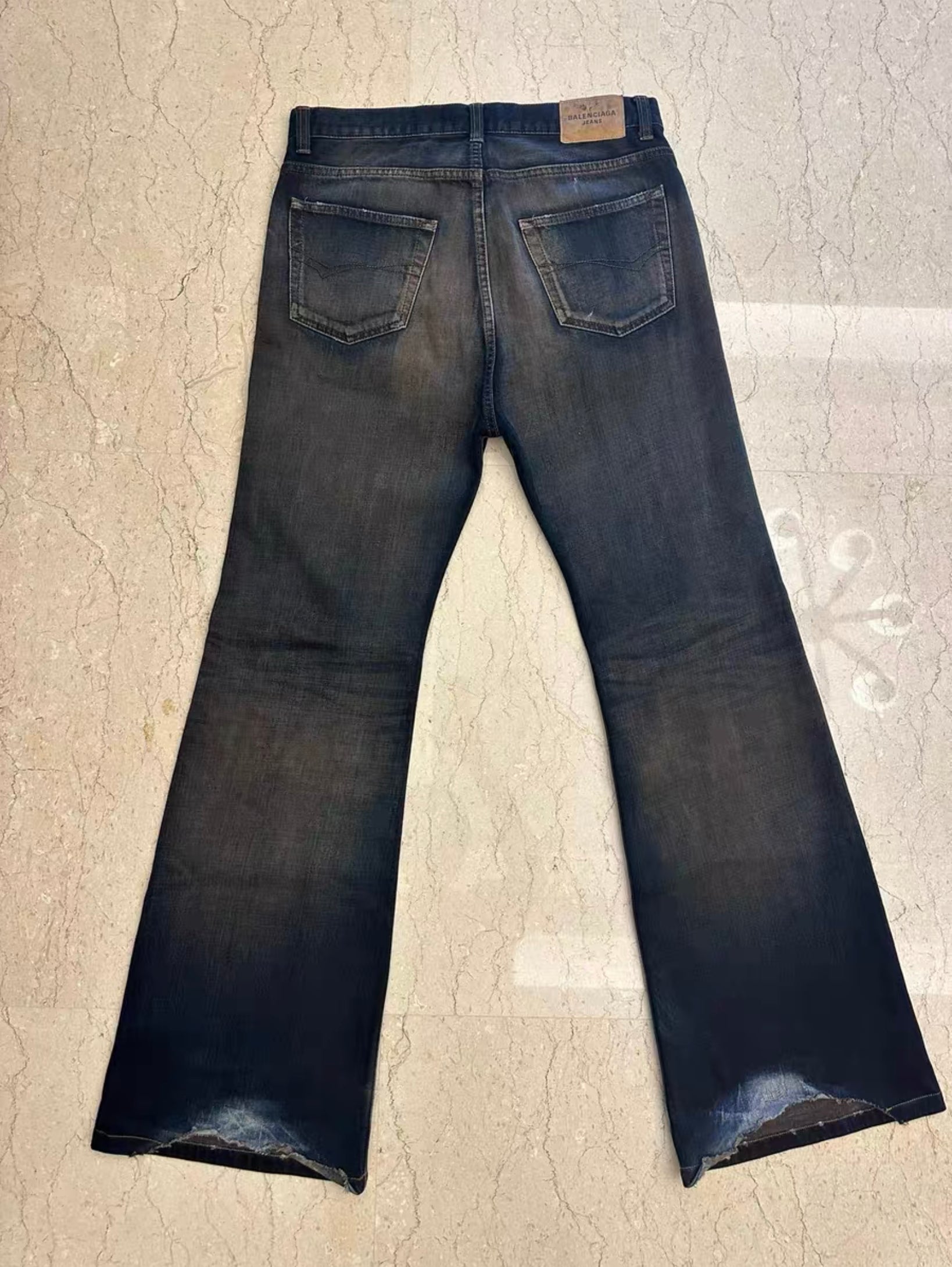 Balenciaga Mud-Dyed Flared Distressed Jeans(Used)