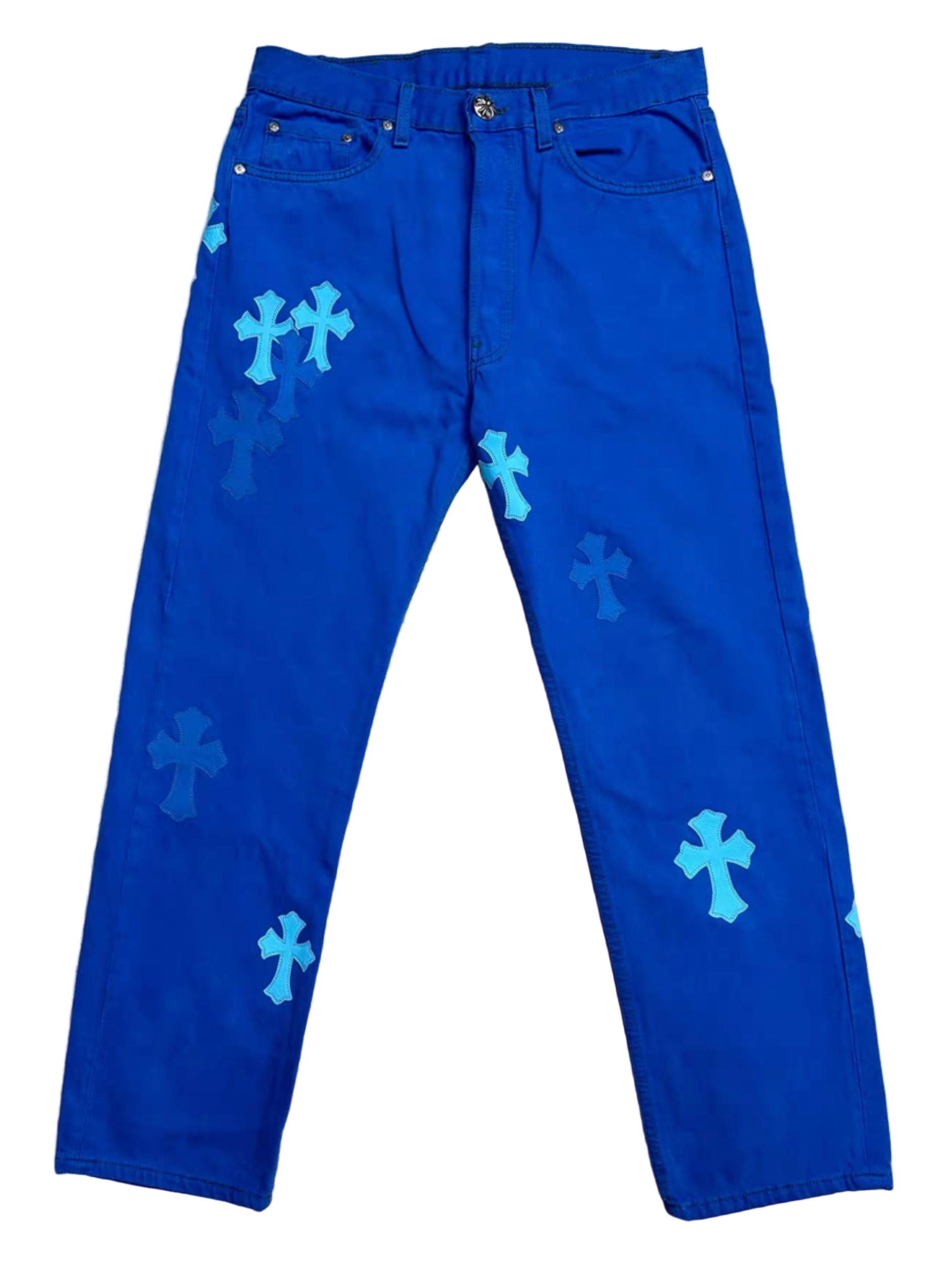 Chrome Hearts London Exclusive Blue Leather Cross Patch Denim