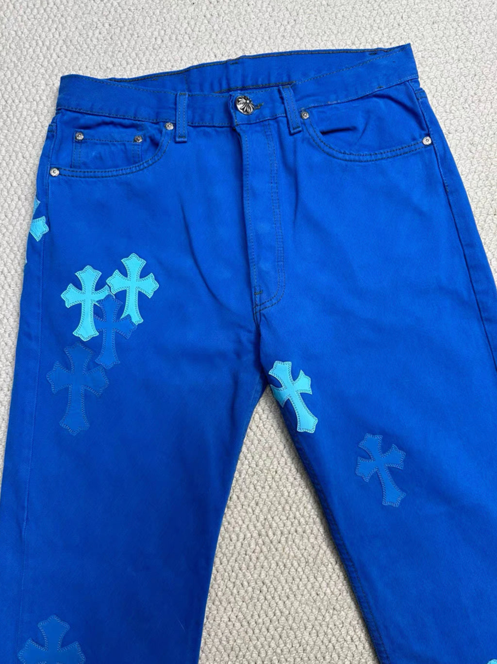 Chrome Hearts London Exclusive Blue Leather Cross Patch Denim