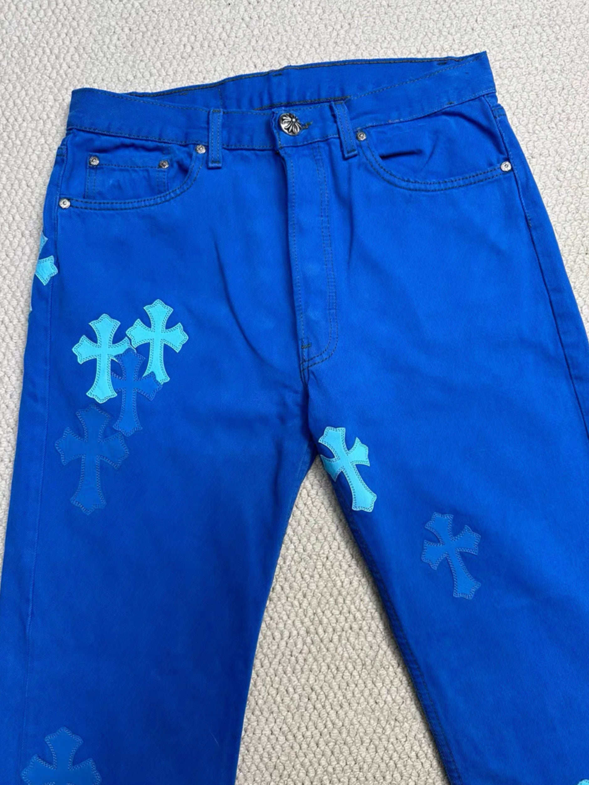 Chrome Hearts London Exclusive Blue Leather Cross Patch Denim