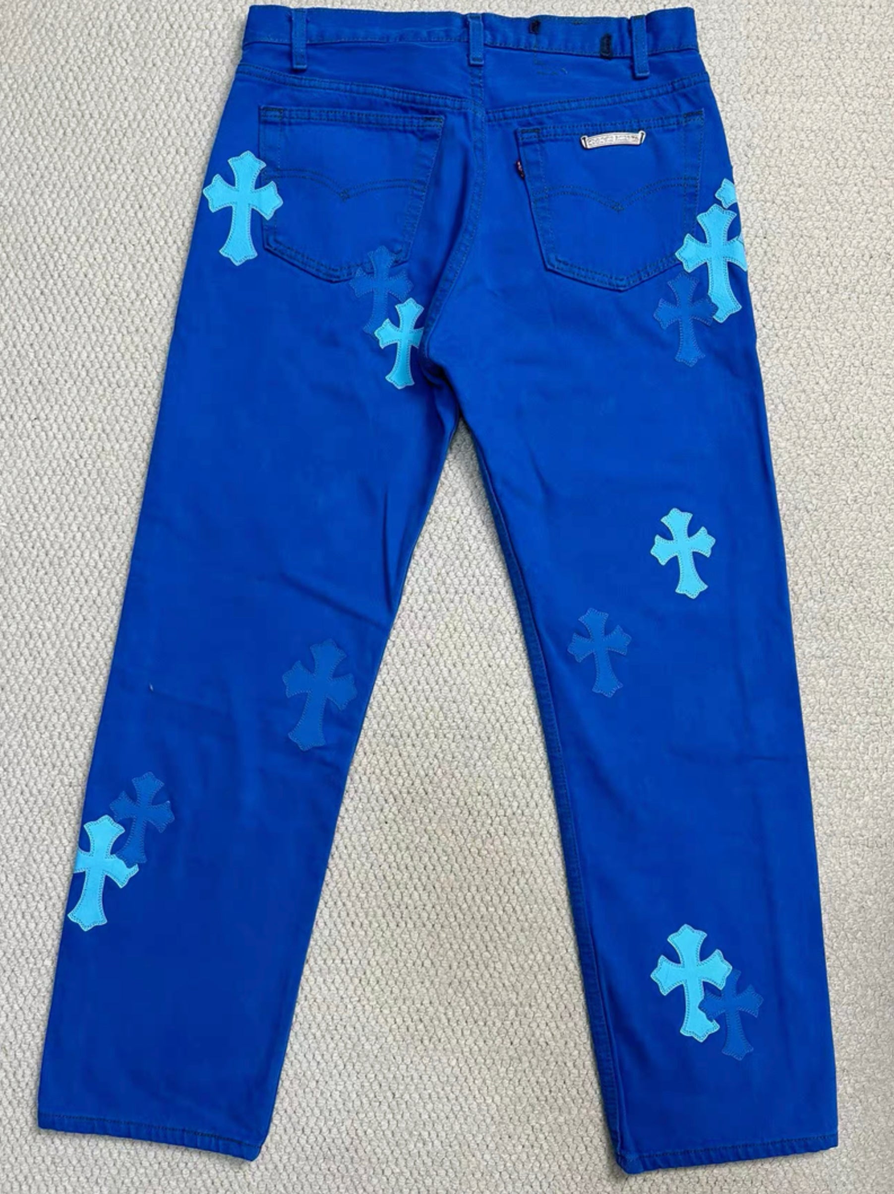 Chrome Hearts London Exclusive Blue Leather Cross Patch Denim