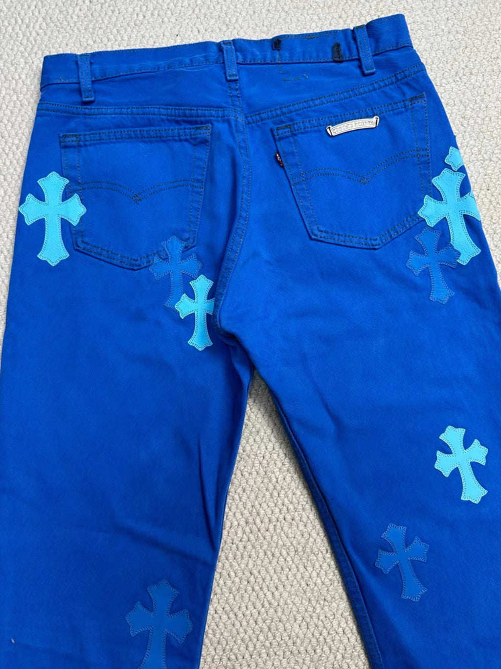 Chrome Hearts London Exclusive Blue Leather Cross Patch Denim