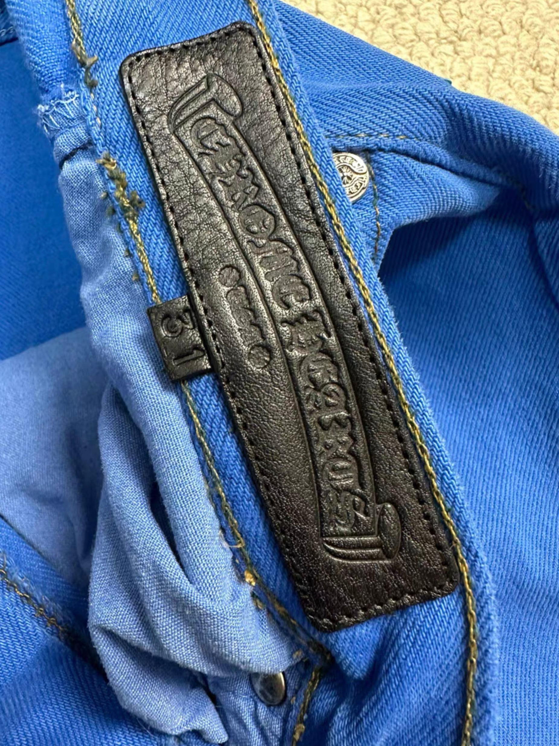 Chrome Hearts London Exclusive Blue Leather Cross Patch Denim
