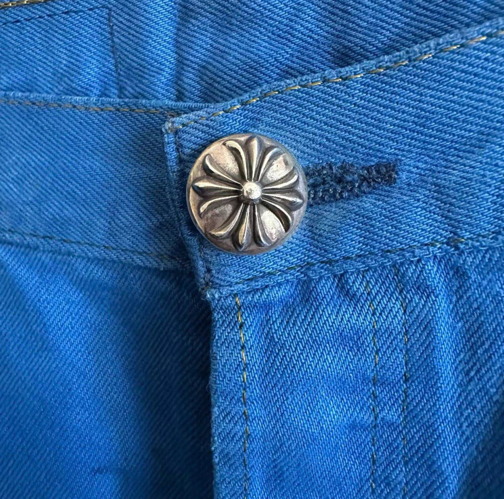 Chrome Hearts London Exclusive Blue Leather Cross Patch Denim