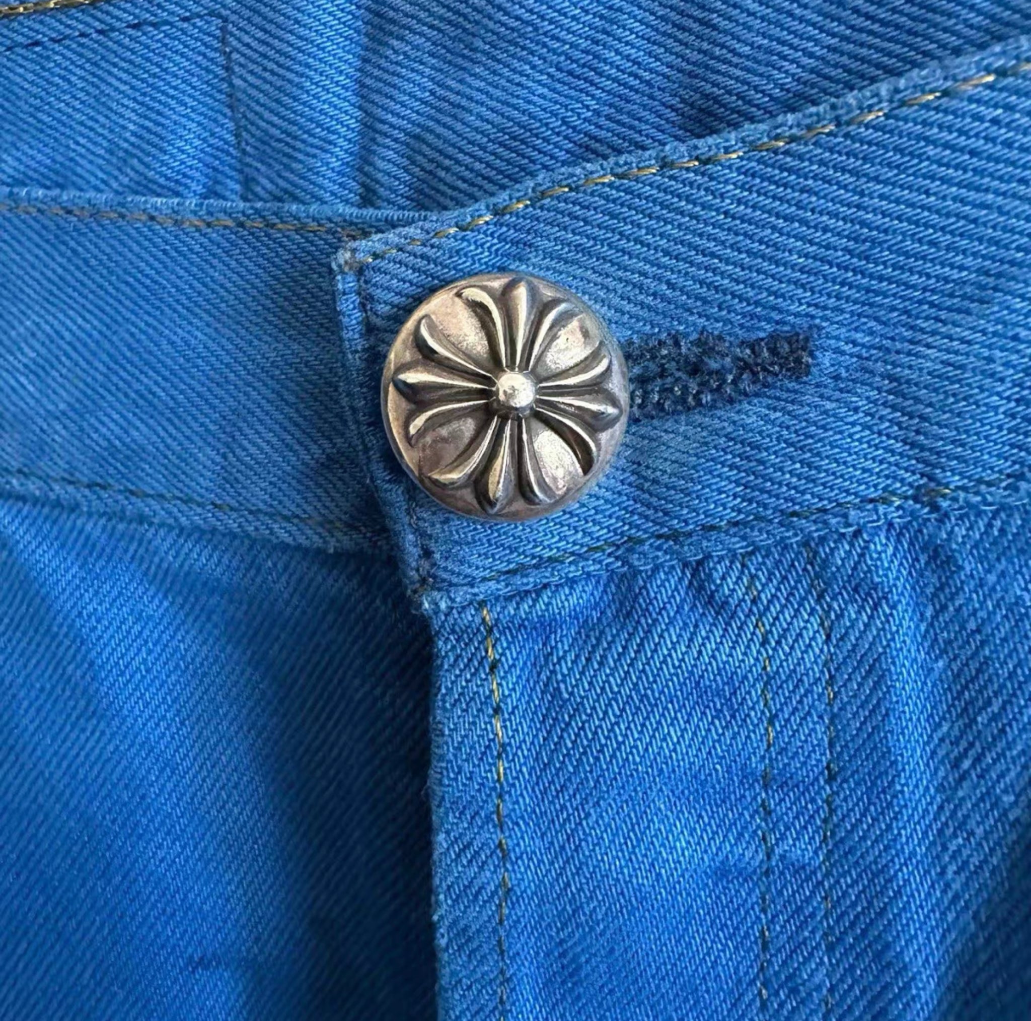 Chrome Hearts London Exclusive Blue Leather Cross Patch Denim
