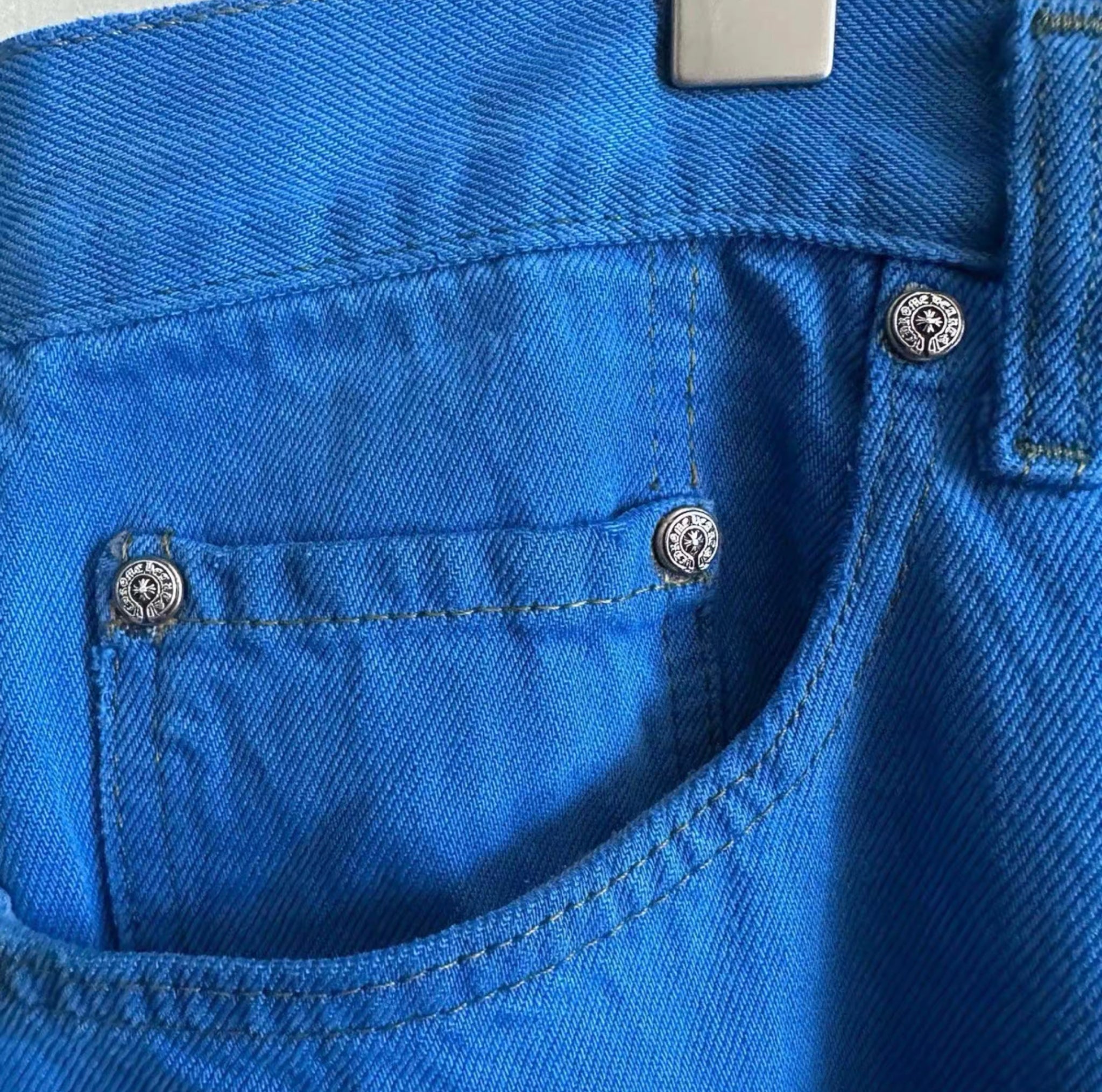 Chrome Hearts London Exclusive Blue Leather Cross Patch Denim