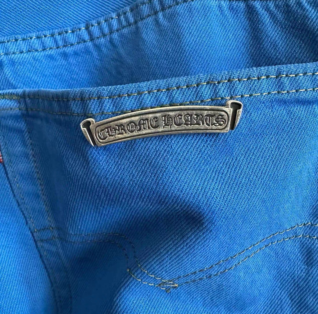 Chrome Hearts London Exclusive Blue Leather Cross Patch Denim
