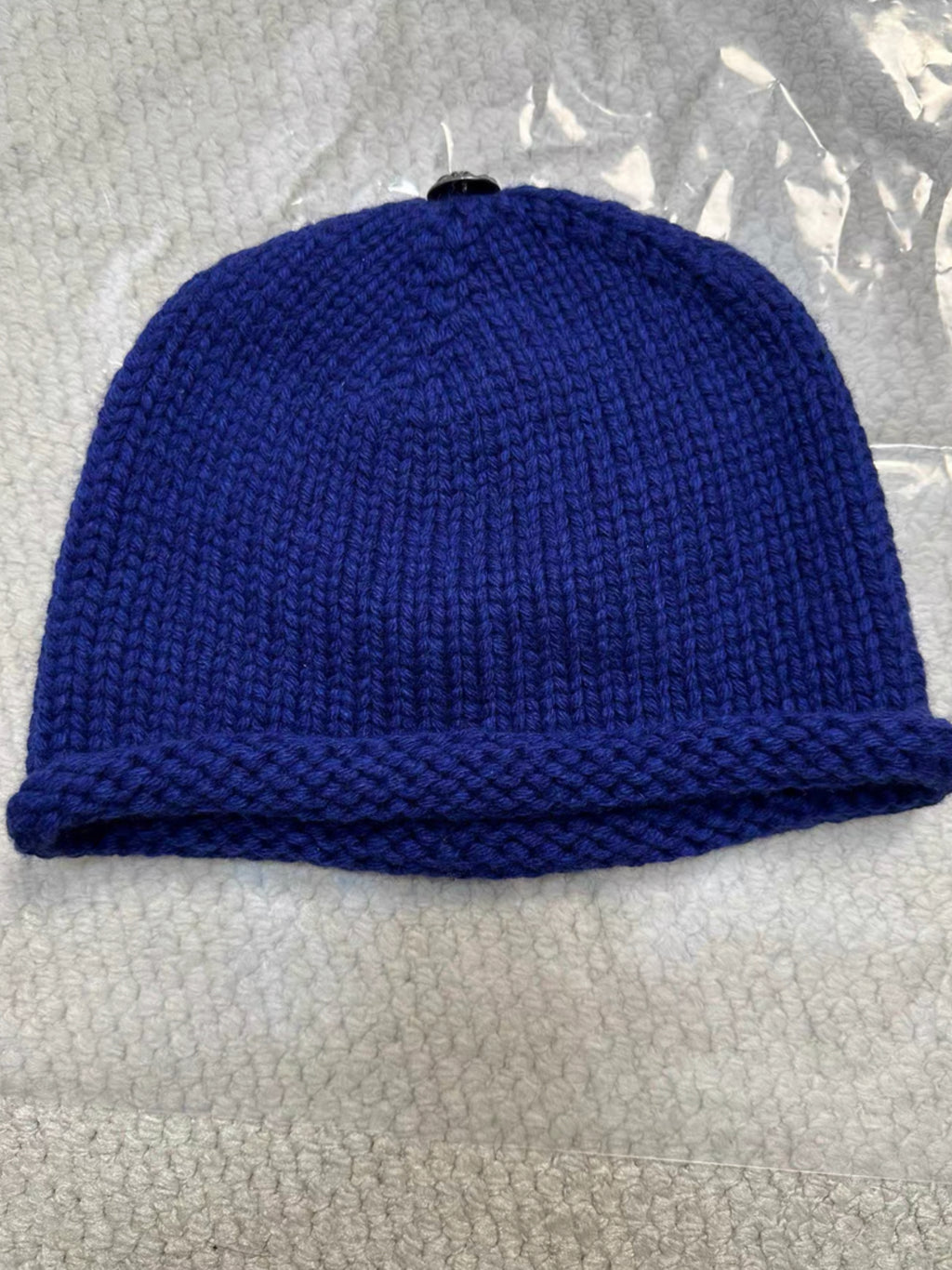 Chrome Hearts Champagne Gold Three Crosses Leather Patch Cashmere Blue Beanie