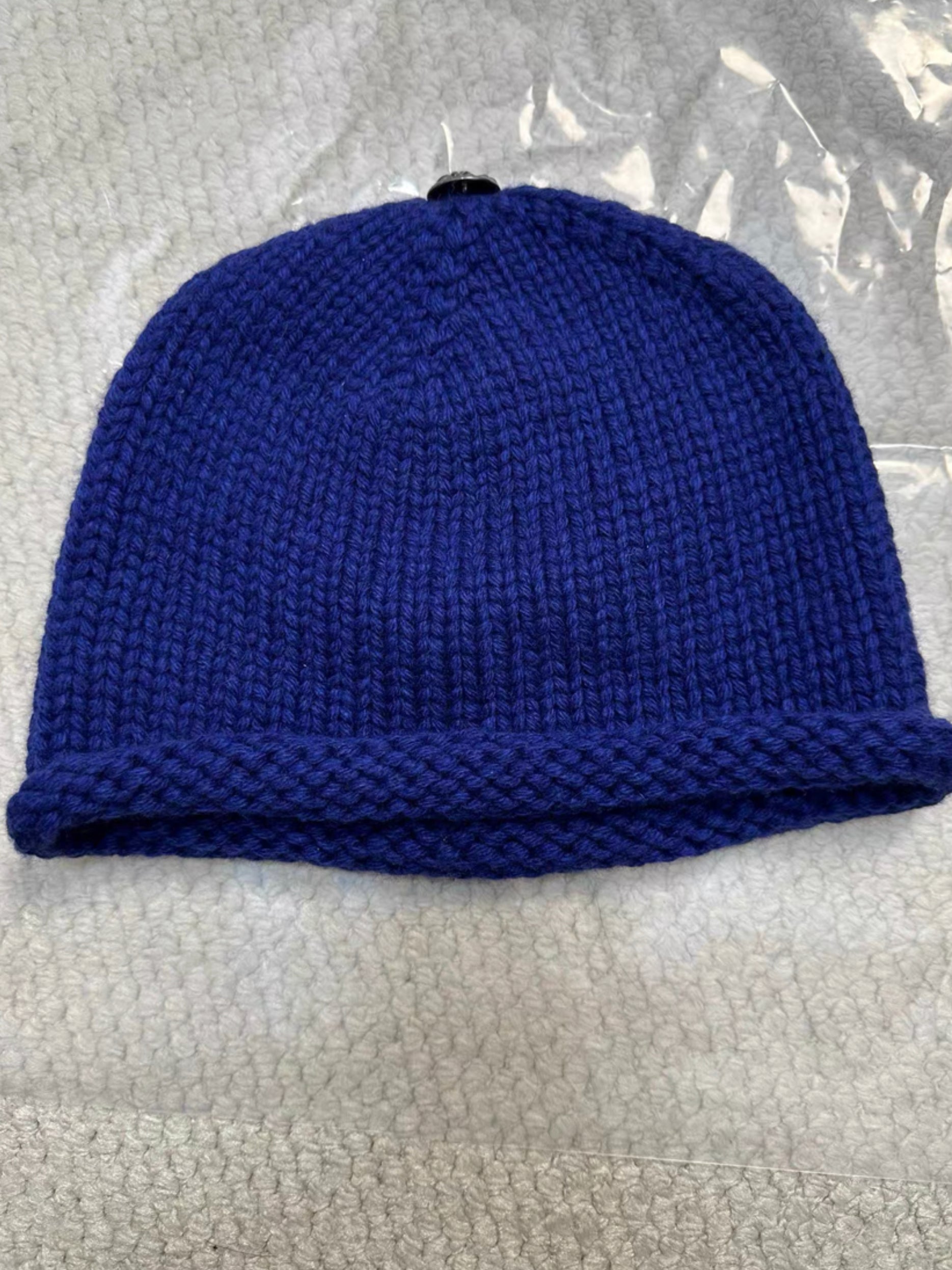 Chrome Hearts Champagne Gold Three Crosses Leather Patch Cashmere Blue Beanie