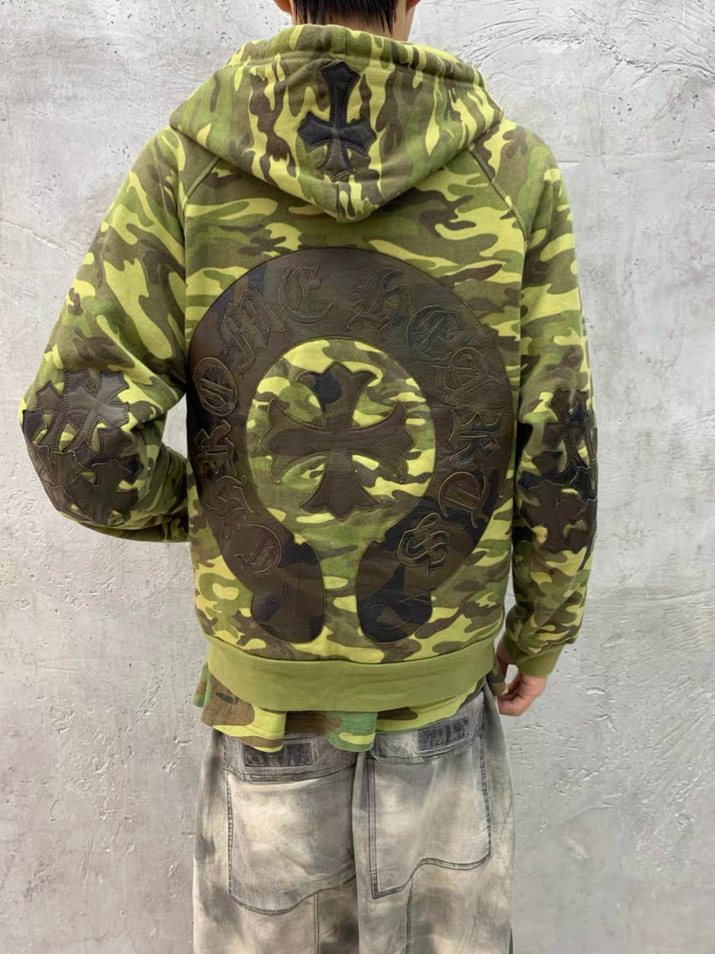 Chrome hearts leather patch camo hoodie