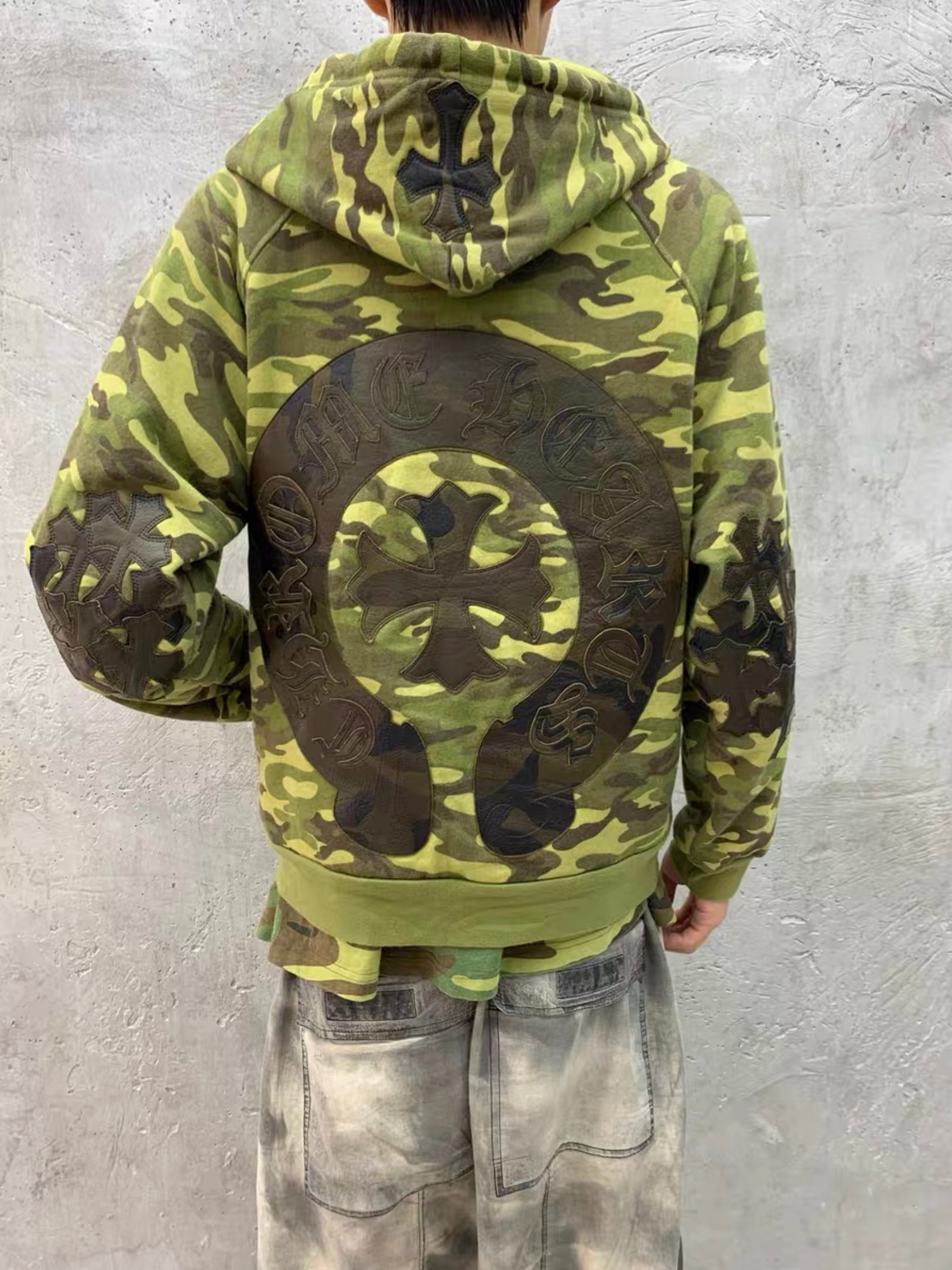 Chrome hearts leather patch camo hoodie