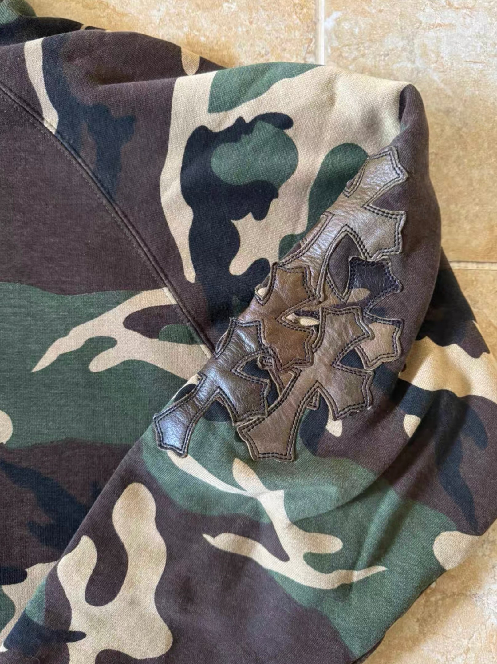 Chrome hearts leather patch camo hoodie