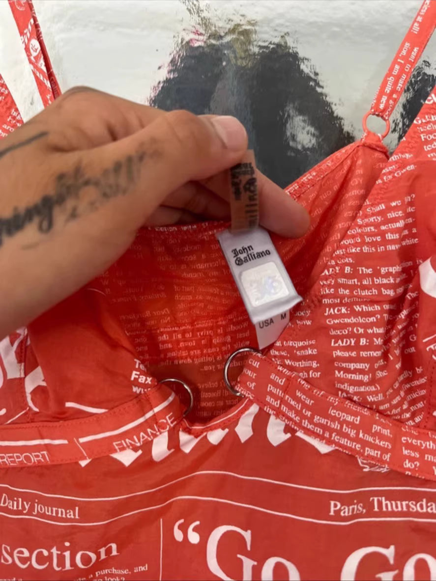 John Galliano “Gazette” Newspaper Print Camisole Top-Red