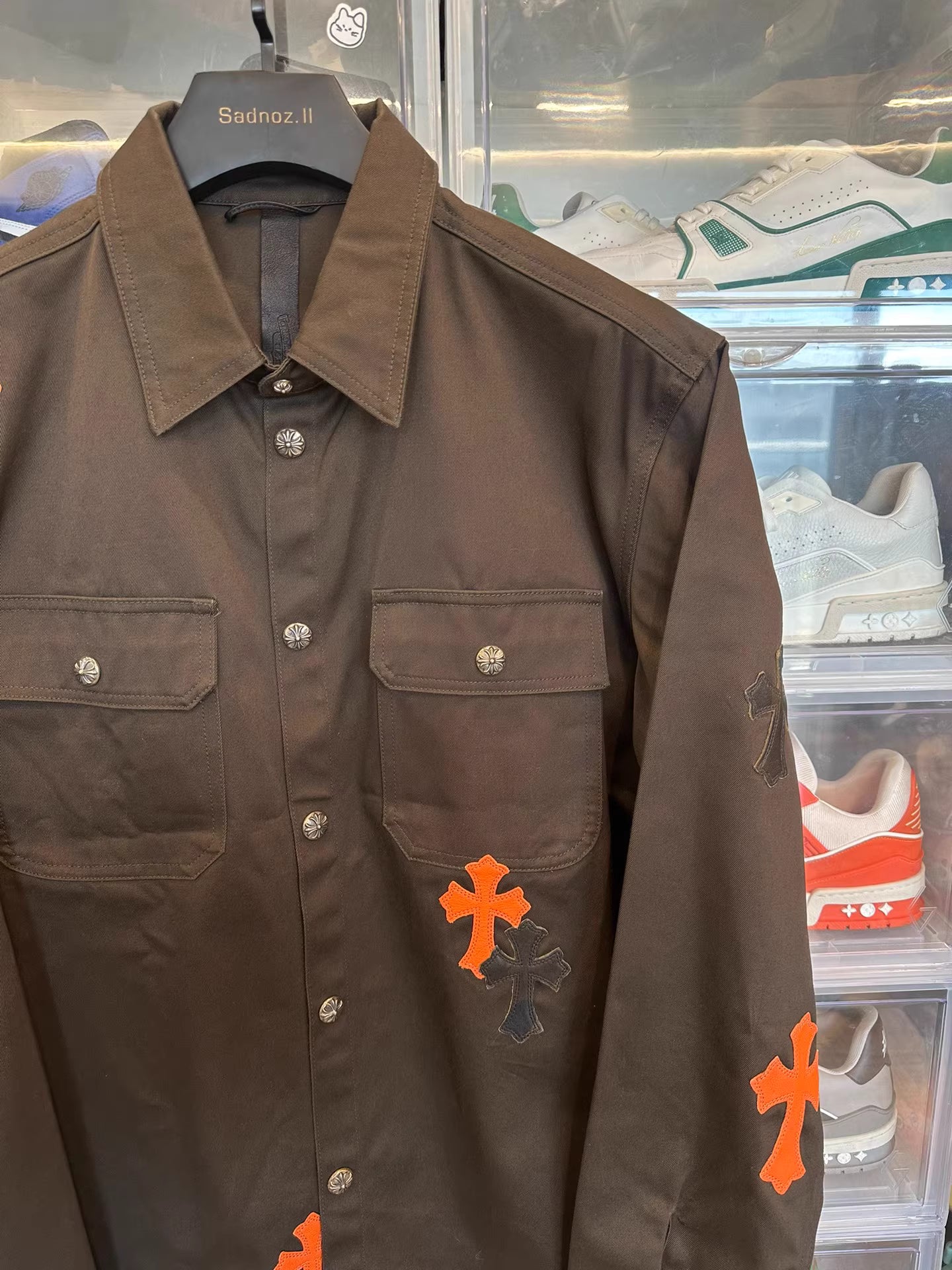 Chrome hearts work dog leather cross patch shirt jacket