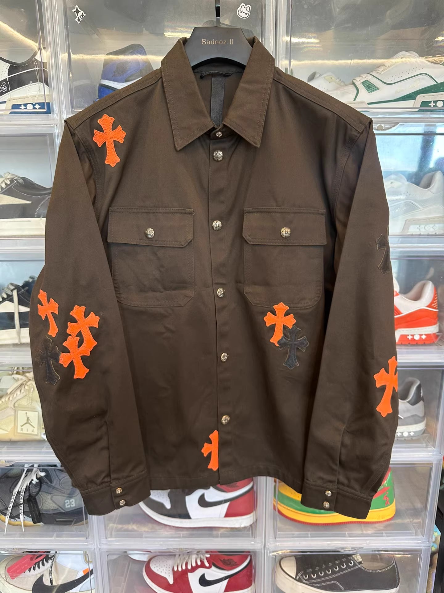 Chrome hearts work dog leather cross patch shirt jacket
