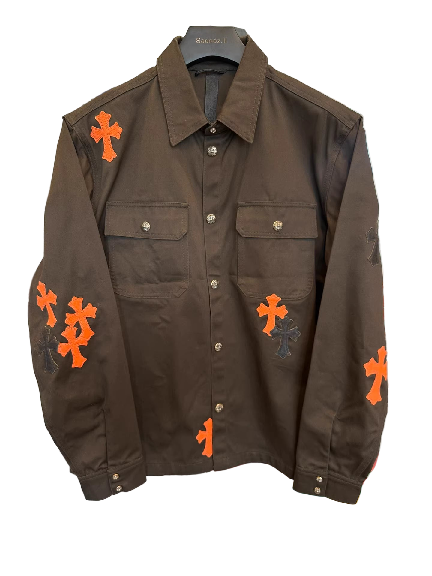 Chrome hearts work dog leather cross patch shirt jacket