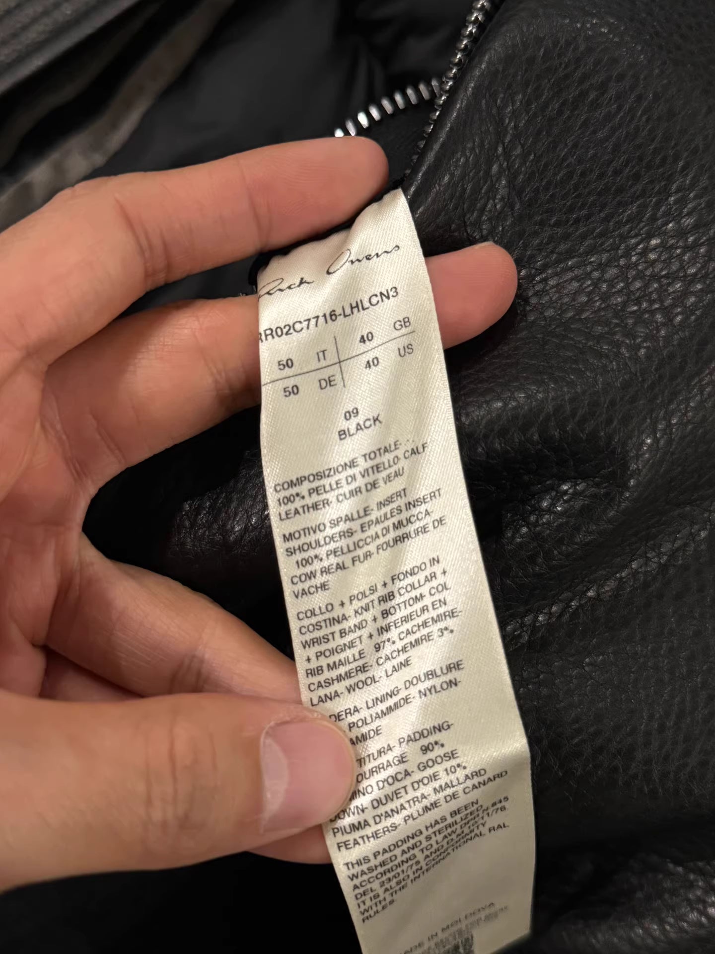 Rick Owens horsehair leather down jacket