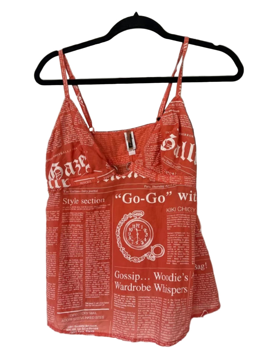 John Galliano “Gazette” Newspaper Print Camisole Top-Red