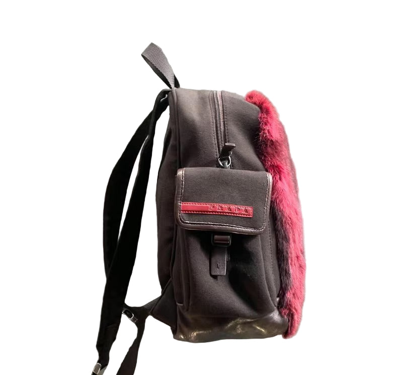 Prada 1999FW Sport Red Fur Backpack Unisex