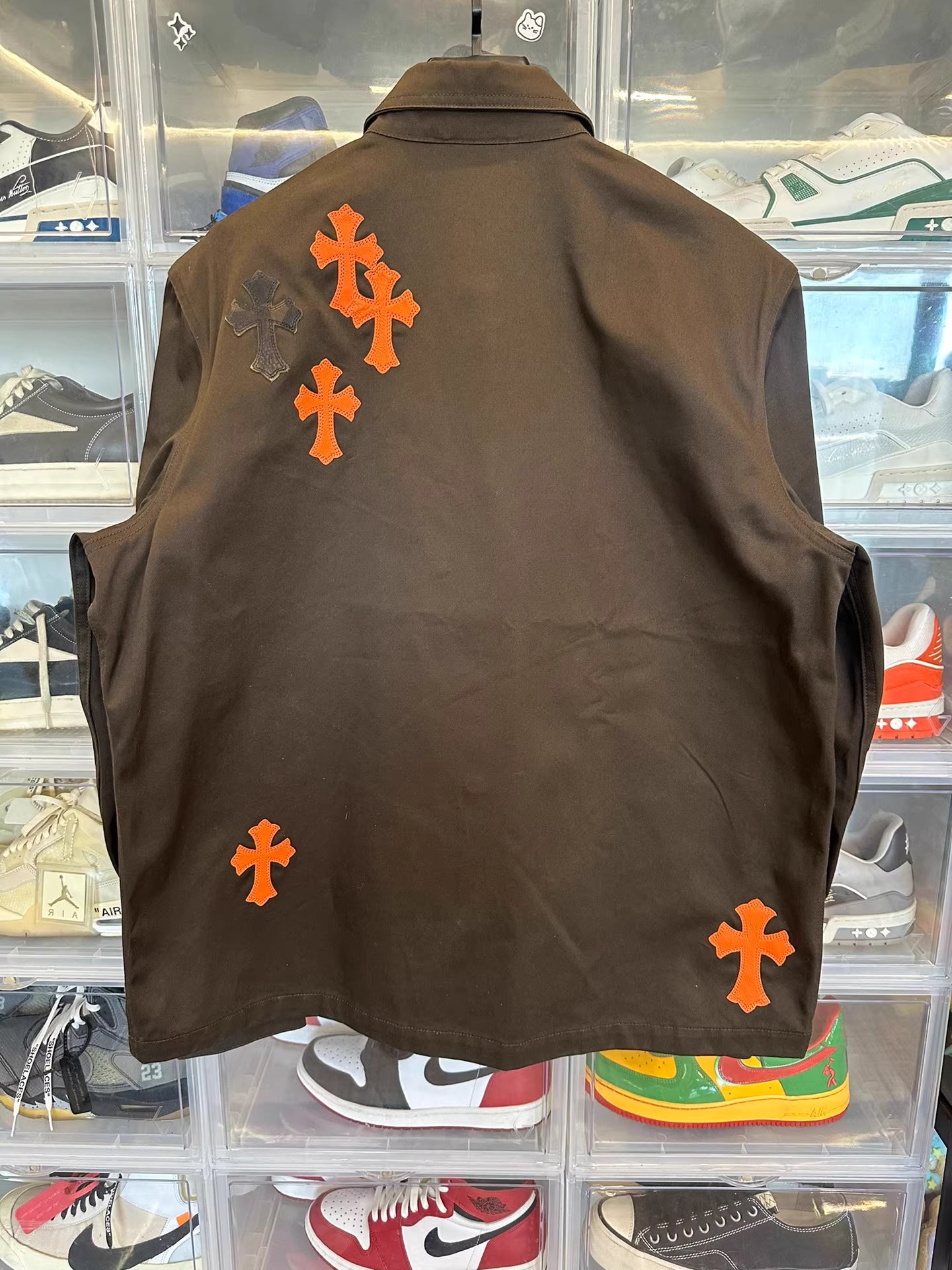 Chrome hearts work dog leather cross patch shirt jacket