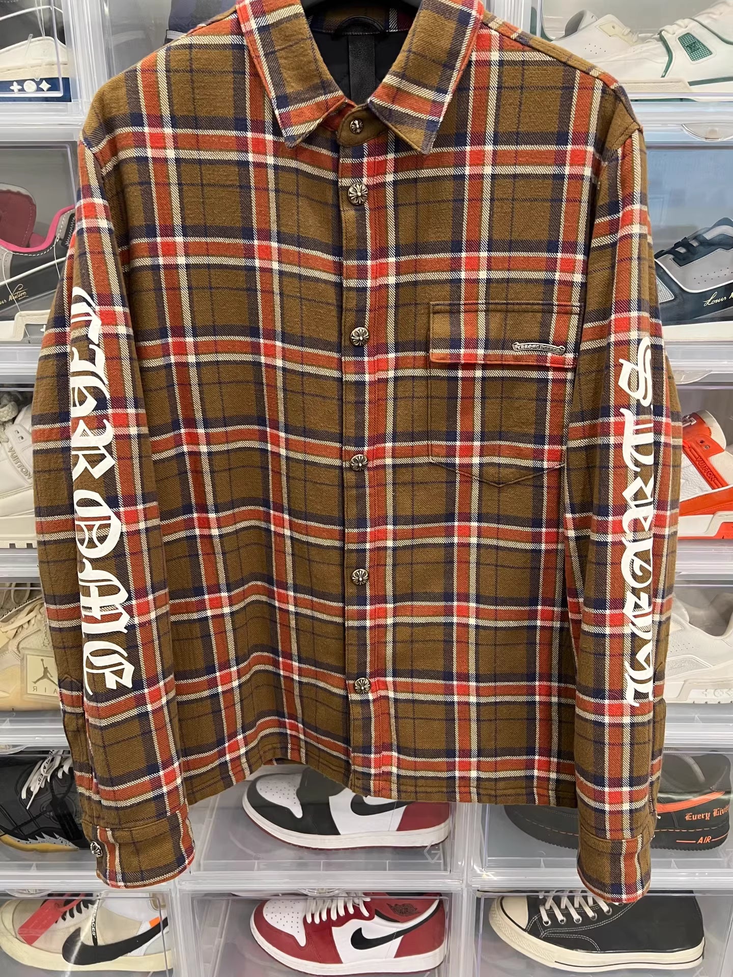 Chrome hearts plaid quilted shirt jacket