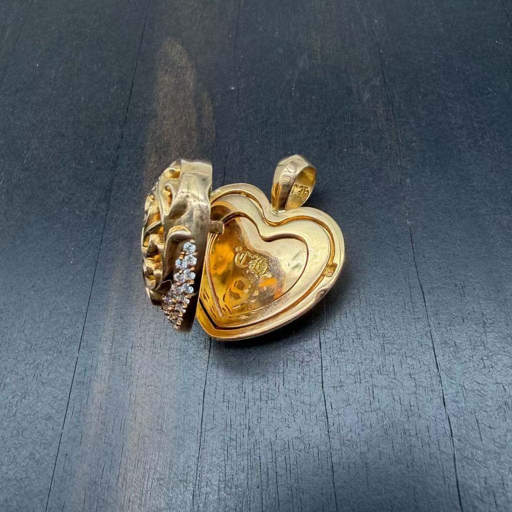 Chrome Hearts 22k Gold Diamonds Vine Heart Locket Pendant