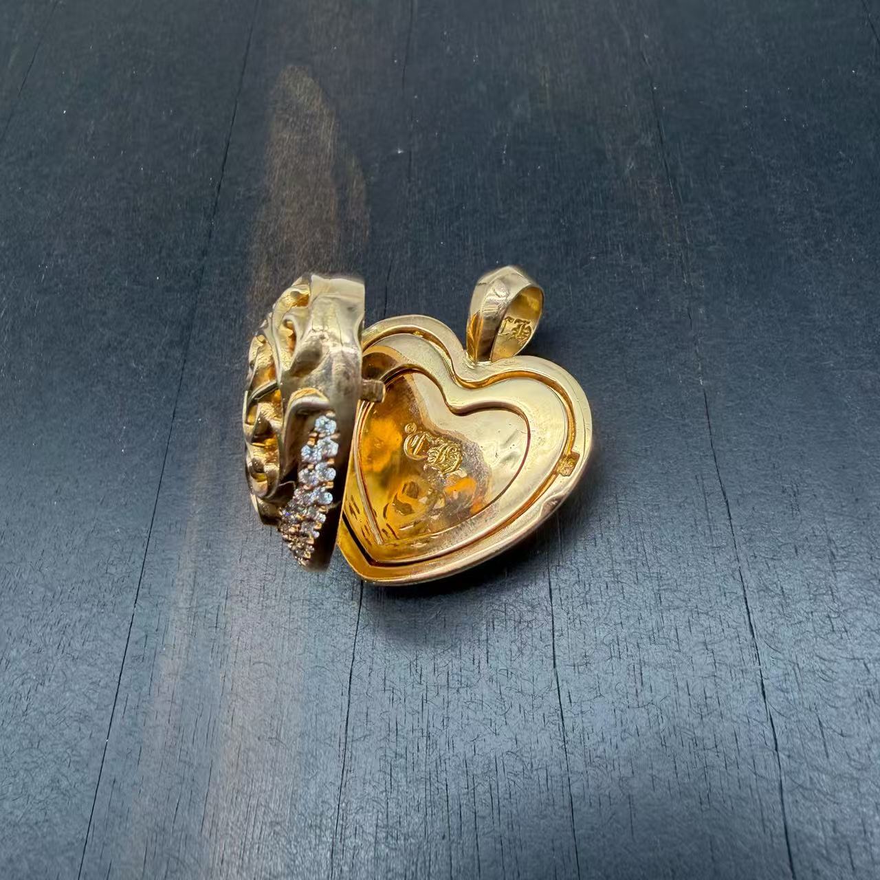 Chrome Hearts 22k Gold Diamonds Vine Heart Locket Pendant