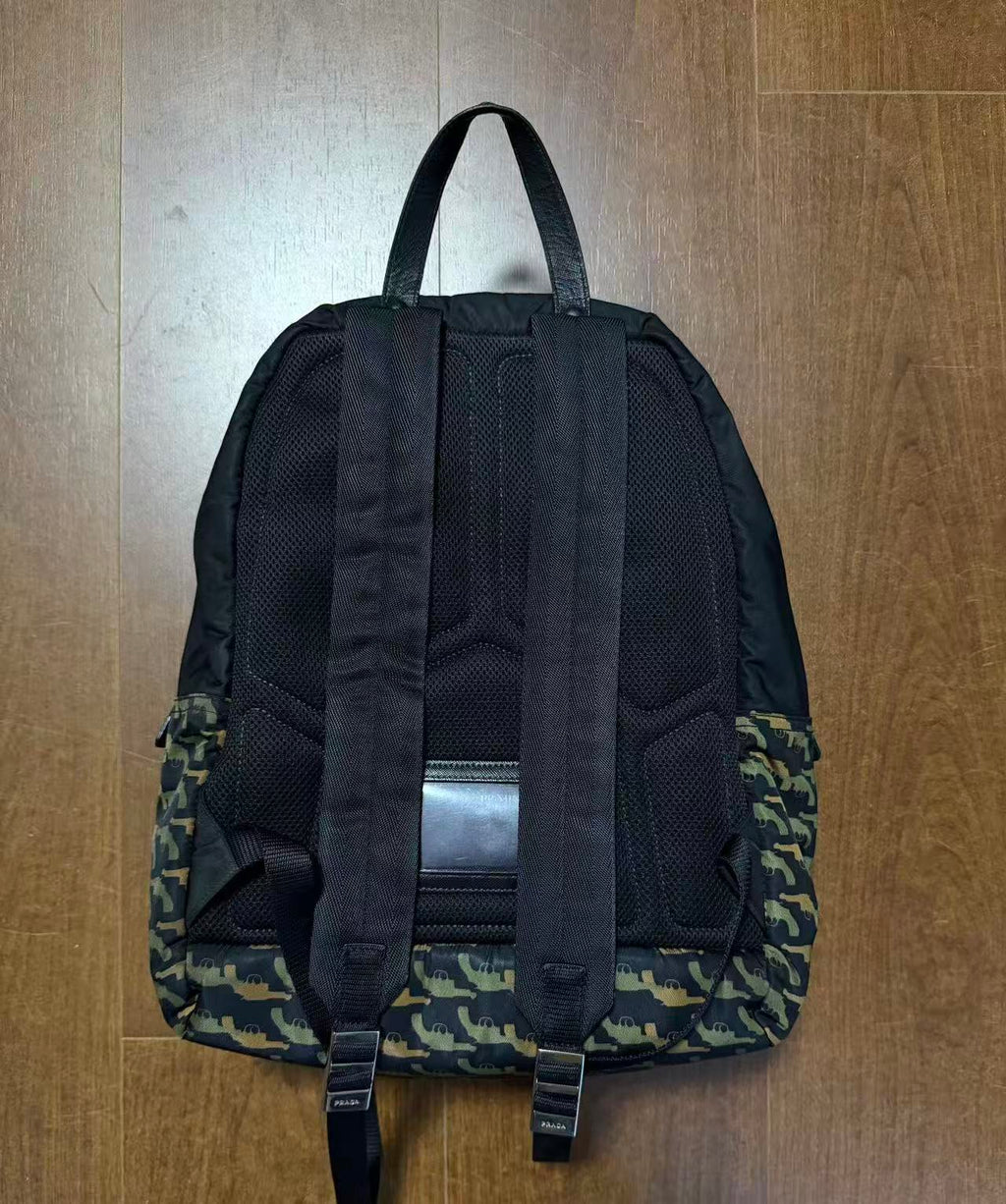 Prada 14AW Black & Green Guns Tessuto Nylon Backpack