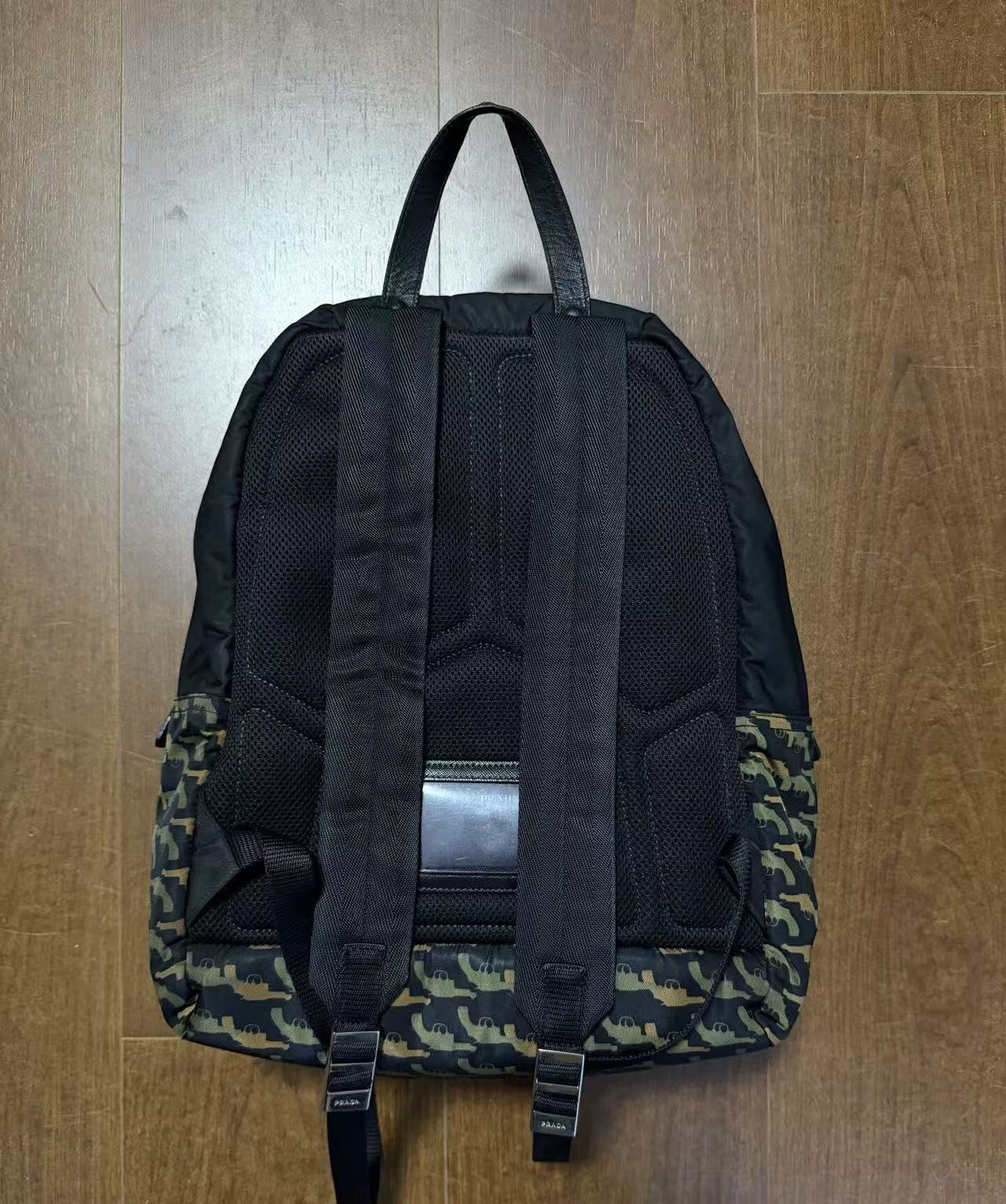 Prada 14AW Black & Green Guns Tessuto Nylon Backpack