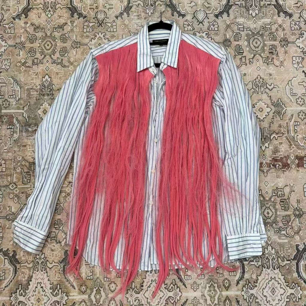 Comme des Garcons Homme Plus 20AW Pink Hair Wig Striped Shirt